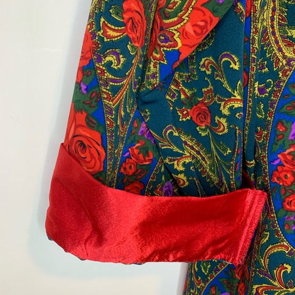 Vintage Victoria Secret Gold Label Night Pajama Shirt Blazer Red Rose Holiday LG - Picture 6 of 9